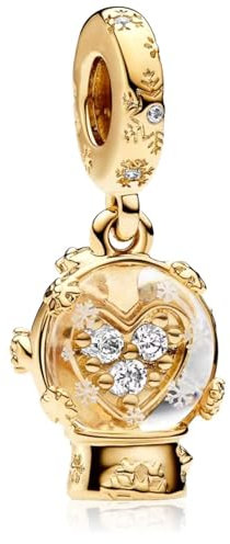 MSPOVOF vergoldete Schneekugel Charms 925 Sterling Silber Armbänder Anhänger 5A Cubic Zirconia Christmas Geburtstage Geschenk für Damen