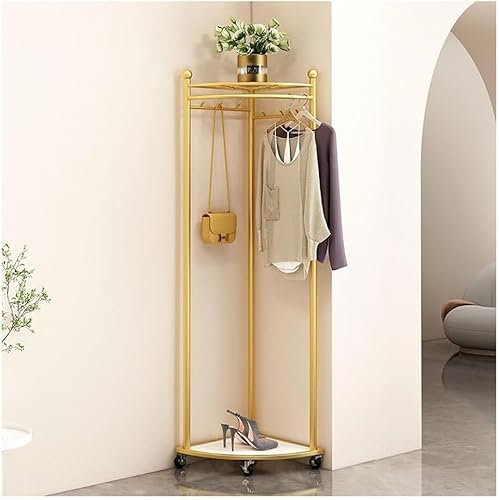 Mixtric Eckgarderobe, Freistehender Kleiderständer, Kreativer Kleiderständer Mit Rollen, An Der Wand Hängender Kleiderständer Aus Metall, Für Schlafzimmer, Wohnzimmer,Gold,A