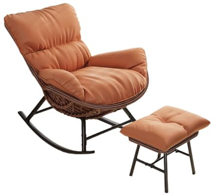 Lesesessel Bequem mit Hocker Weich und Bequem, Sessel Wohnzimmer 2er Set Grau, Gepolsterter Loungesessel mit Armlehnen für Wohnzimmer Schlafzimmer(Orange)