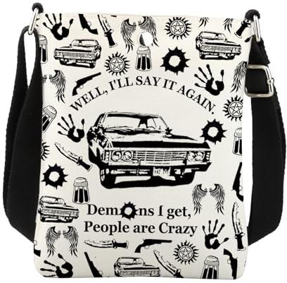 BNQL Winchester Brothers Umhängetasche, Weiß, 8.26*5.9 inches, Supernatural-Fans, Unisex-Erwachsene, Crossbody, Umhängetasche