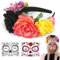 Blumen Haarreif, Rosen Haarreif, Haarreif Blumen Karneval Bunt, Dia de Muertos Haarreif, Temporäres Gesichtstattoo, 3 Stück Kostüm Accessoires für Karneval, Tag der Toten, Halloween