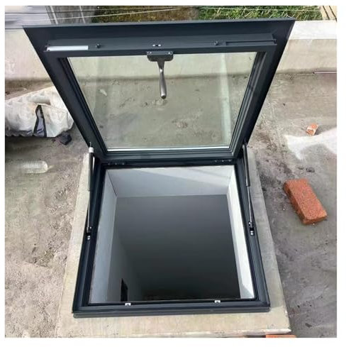 Botola Da Tetto Finestra da tetto di uscita di grandi dimensioni, finestra per pozzo di illuminazione per tetto piano con vetro temperato a doppio strato, porta di accesso al tetto a incasso(70x90cm/2