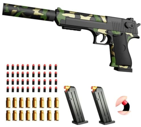 Toy gun with soft bullets,Foam Blasters,toy gun for Boys with ejectable magazine-1:1 size toy gun with magazine for safety training or play,unique gift-Army green
