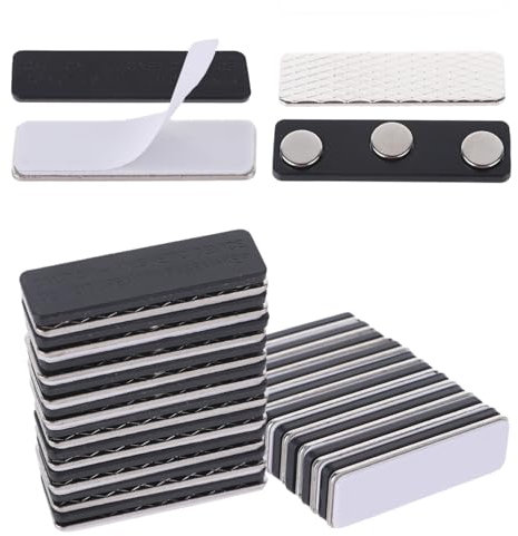Ptwola 10 Stück Namensschilder Magnet Namensschildhalter Personalisierte Selbstklebend Metallkleber Sichere Befestigung Namensschild mit 3-Punkt Magnet für Ausweishüllen Beschriften Ausweishalter