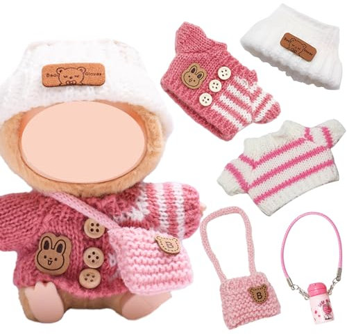 5 Stück Kleidung für Puppe, Bekleidung für 17cm Puppe Plüsch mit Mütze Pullover Rucksack Wasserkocher für Jungen Mädchen Geschenke (Ohne Puppe)