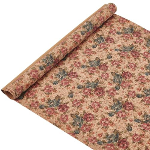 PH PandaHall Korkstoff 1.4x0.5m Blumenmuster Korkstoff Zur Taschenherstellung Retro Stil Weiche Korkplatten Zum Nähen Holzhandwerk DIY Projekte Geschenkverpackungen