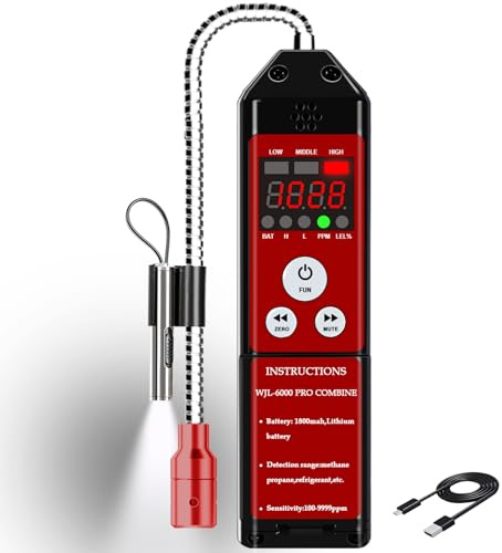 Aprvtio WJL-6000PRO COMBUSIBLE Natural Gas Detector, Gas Sniffer, Natural Gas Leak Detector HVAC with Audible & Visual Alarm, Checking Combustible Leaks Like Propane, Methane, Butane for Home