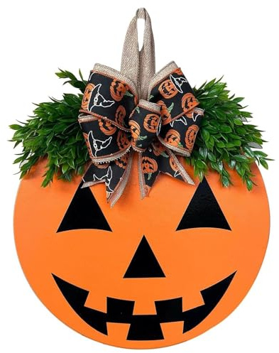 Zqahtt Halloween Wreath Door Hanger Sign Decorations, Cute Halloween Pumpkin Welcome Wood Hanging Wreaths Decor for Front Door Farmhouse Porch Indoor Outdoor Wall Decor