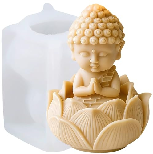 XIAOSHUI Moule à bougie Bouddha avec fleur de lotus en silicone - Figurine Bodhisattva - Moule en résine pour fabrication de bougies, aromathérapie, cire, argile polymère