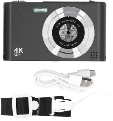 4K HD Digitalkamera 16x Zoom 48MP Tragbare CCD -Kamera mit LED -Taschenlampe AF Auto Focus CCD -Kamera für Fotografie -Reise Vlogging (Schwarz)