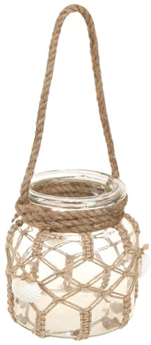 Floristik24 Deko Glas Makramee Muscheln Vase Tischdeko Hängedeko Ø14cm