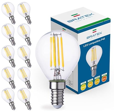 Bratek 10 LED-Lampen E14 Kaltweiß Vintage 6500K 6W 660 Lumen – Vintage-Glühbirne mit kleinem E14-Sockel, LED-Filament – transparente Kugelform, entspricht 75W Glühlampe oder 60W Halogenlampe