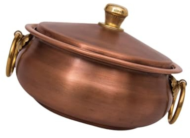 Olla de cobre puro con tapa, estable, hecha a mano, cacerola para cocinar en casa de carne hervida, 22 cm - 3,5 litros