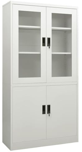 KKHOMEI Armadietto in Acciaio, Armadio Ufficio, Mobiletto Multiuso, Armadio da Ufficio in Vetro Temperato, Mobile con Serratura, per Studio Soggiorno, Grigio Chiaro