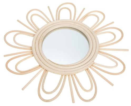 Mobestech Rattan Geflochtener Dekorativer Wandspiegel in Khaki mit Feiner Verarbeitung und Hoher Haltbarkeit für Vielseitige Wandkunst und Heimdekoration