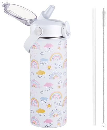 Autsel 550ml Gourde Isotherme avec Paille pour Enfant, Bouteille Isotherme Étanche, Gourde d'eau en Acier Inoxydable