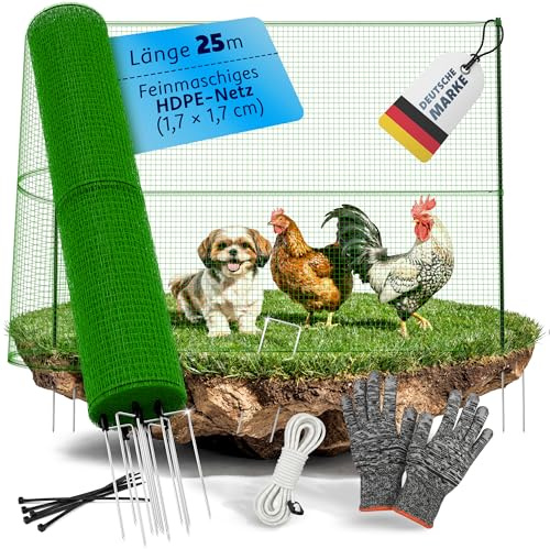 Mobiler Steckzaun 25m x 90cm – Hundezaun, Hühnerzaun, sofort startklar | Kleintiere & Geflügel – Double-Spike – Komplettset inkl. Zubehör – Begrenzungszaun Gartenzaun, Camping & Urlaub – Stromfrei