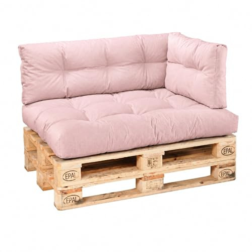 Bodyprotect 3-teilig Set Sitzkissen, Rückenlehne & Seitenkissen, Rosa | Palettenkissen, Paletten Kissen Indoor & Outdoor aus hochwertigem Möbelstoff Loungekissen Gartenmöbel, Made in EU, OEKO-TEX