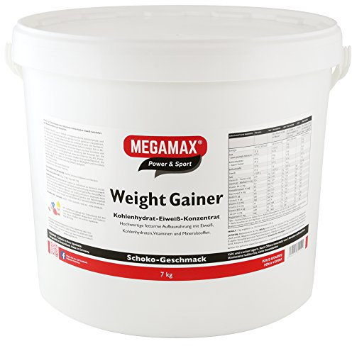 Megamax Weight Gainer Schoko 7 kg 0,5% Fett | Vitamine, hochwertige Kohlenhydrate & Proteine ideal für HardGainer u. Untergewicht | Aufbaunahrung für Massephase, Masseaufbau & Zunehmen