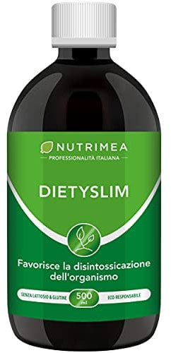 Dietyslim Nutrimea | Drenante Detox Forte | Ritenzione Idrica e Eliminazione Liquidi | Con Tarassaco, Guaranà, Pilosella e Tè Verde | 8 Estratti Vegetali | Gusto Pesca | 500 ml