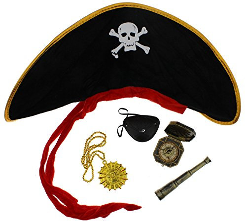 Zac's Alter Ego 5-Piece Fancy Dress Pirate Accessories Costume - Pirate Hat, Compass, Spyglass, Medallion & Eye Patch