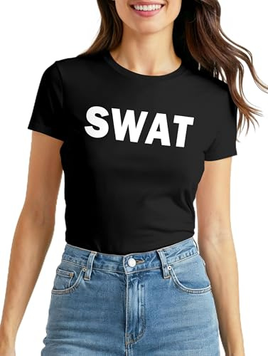 MoonWorks Damen T-Shirt Fasching Police Polizei Polizistin Faschings-Shirt Kostüm Verkleidung Karneval Fun-Shirt