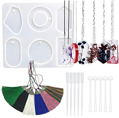 Woohome Gießformen Silikon, 6 Verschiedenen Muster Silikonform Gießform Resin, 6 Sortierte Farben Seidig Craft Quasten, für Anhänger Halskette Ohrringe DIY Basteln