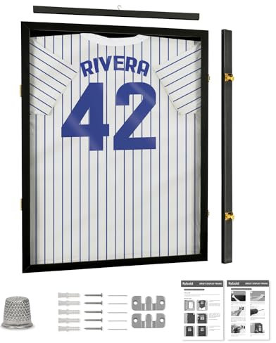 flybold Trikotrahmen Vitrine - Große Trikotvitrine Memorabilien - Acryl Anti Verblassen 98% UV-Schutz - Trikotrahmen-Kit für Fußball | Baseball | Basketball | Hockey - Schwarz