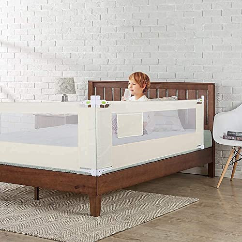 Greensen Baby Bettgitter Bettschutzgitter Rausfallschutz Bettfallschutz Kinder 200 cm Kinderbettgitter Babybettgitter mit Gitter Rausfallschutz Boxspringbett für Alle Matratzen Massivholzbetten Beige
