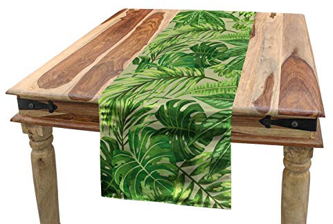 ABAKUHAUS Grünes Blatt Tischläufer, Frischer Dschungel Aloha, Esszimmer Küche Rechteckiger Dekorativer Tischläufer, 40 x 180 cm, Apfelgrün Farngrün