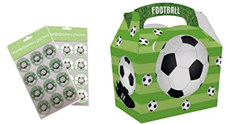 30 x Boys Football Food Boxes - Picnic Meal Bag ~ Sports Birthday Party Box With Seal Stickers