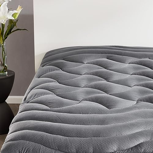 Sleep Zone Kühlende Doppel-Matratzenauflage für Einzelbett, Premium-Matratzenauflage, gepolsterter Matratzenschoner, atmungsaktiv, waschbar, Tiefe Tasche, 20,3–53,3 cm (Grau, Doppelbett, 99 x 190 cm)