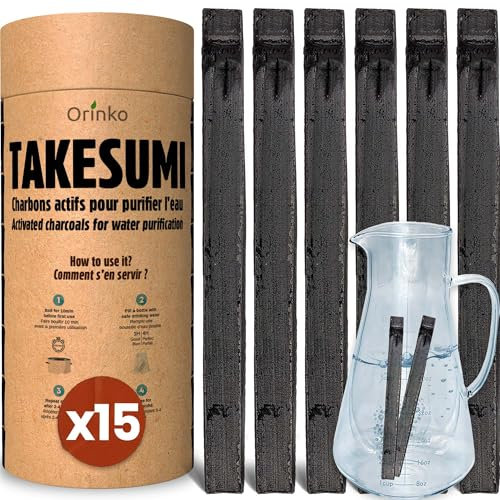 ORINKO - Binchotan Bio 15x | Charbon Actif Takesumi de Bambou pour Purification d'eau + E-Book | Passez-Vous des Eaux en Bouteille avec Notre Charbon Actif
