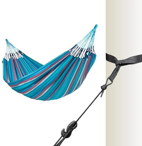 LA SIESTA® - Brisa - Klassische Doppel + Baum- & Pfosten-Befestigung Hängematte, handgefertigt in Kolumbien, mit 160 cm Breite für entspannte Momente drinnen und draußen. (Brisa Wave)