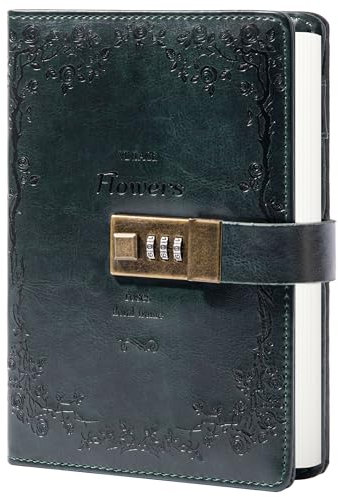 TIEFOSSI B6 Diary with Lock, Travel Journal with Lock, Vintage Leather, Office Supplies, Notebook As Gift for Girl, Boy, Friend, 7.87 X 5.51 in (Green)