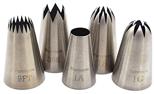 Tumtanm Piping Tips Large Cake Decorating Tools, 5 Pack Cake Piping Nozzles Tips Kit - DIY Icing Nozzle Tool for Cupcakes