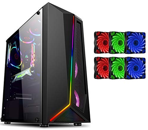Gaming Case,Mid-Tower PC Gaming Case ATX/M-ATX/ITX - Front I/O USB 3.0 Port - Acrylic Glass Side Panel - 6 15-lamp Fans - Water-Cooling Ready (Color : Black, Size : Red fan)