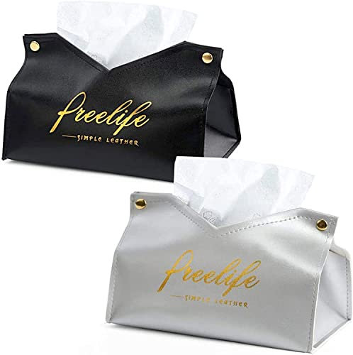 2 Pezzi Scatola Portafazzoletti, Scatola di Fazzoletti di Carta Rettangolare, Scatola per Fazzoletti in Stile Nordico, Scatola in Tessuto in Pelle Pu per Auto, Soggiorno, Ufficio, Bagno
