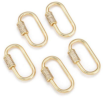 PandaHall 5pcs Brass Oval Screw Carabiner Lock Charms with Clear Cubic Zirconia Real 18K Gold Plated Key Chain Hook Clasps Connector for Keyrings Handbags Necklaces Jewelry Making Crafts,29.5x15x2.2mm