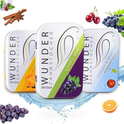 Wunder Palillos de Dientes - En 3 Variedades Refrescantes - Palillos de Dientes con Gusto - Palillos de Dientes Mentol - contra el mal aliento - aliento frescor - Limpieza dental - 3 paquetes