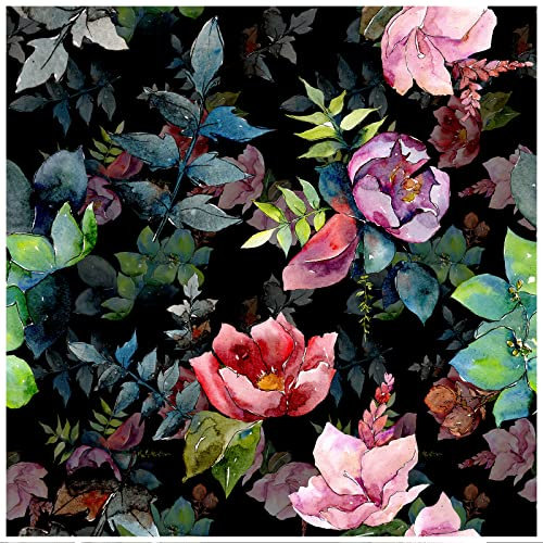 HAOKHOME Wild Spring Peel and Stick Wallpaper Bouquet Botanical Floral Black/Green/Pink Removable Stick on Home Decor 17.7in x 118in