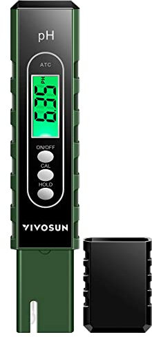VIVOSUN Digitales pH-Meter mit ATC und 0,01 pH Hoher Genauigkeit, pH-Messgerät mit 0-14 pH-Messbereich, Wasserqualitätstester für Hydroponik, Trinkwasser im Haus, Schwimmbad und Aquarium, Armeegrün