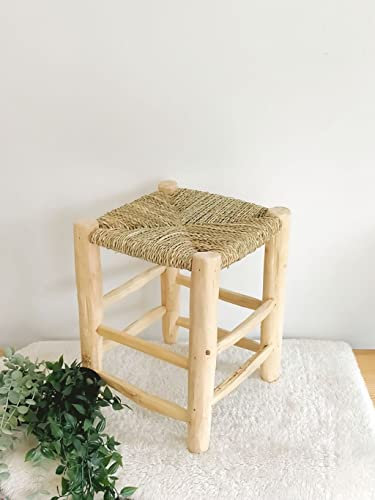 Tabouret marocain en bois, Tabouret en bois massif 40 cm