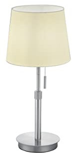 lightling Tischleuchte Liam, nickel matt Metall, Stoffschirm weiß, mit Zugschalter, exkl. 1 x E27 max. 60 Watt, höhenverstellbar 45-56 cm
