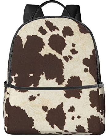 Rucksack mit Kuhfell-Druck, stilvoll, leicht, lässiger Tagesrucksack, leichter Rucksack für Outdoor, Reisen, Schule, Campus, Einkaufen, Schwarz , One size