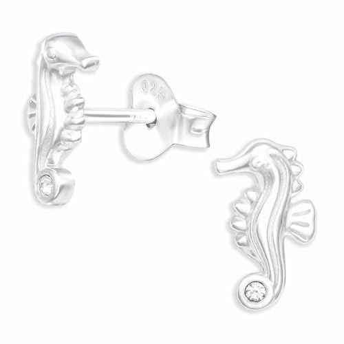 Monkimau Seepferdchen Ohrstecker Ohrringe aus 925 Silber Schmuck Silberohrringe Medizinisch für Kinder Mädchen Damen Frauen