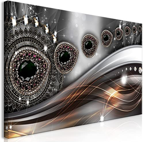 decomonkey Bilder Abstrakt 140x70 cm 1 Teilig Leinwandbilder Bild auf Leinwand Vlies Wandbild Kunstdruck Wanddeko Wand Wohnzimmer Wanddekoration Deko Vintage Grau Ornament Diamanten