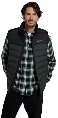 Mountain Warehouse Seasons Mens Padded Gilet - Water Resistant Gilet, Body Warmer, Lightweight Jacket, Easy to Store Coat - For Spring Summer Travelling, Walking Green XS