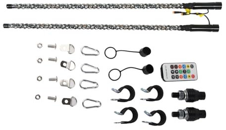 Fouet à LED, 2pcs 0,9 M LED avec Mât de Drapeau RVB Couleur APP Contrôle Chasing Whip Light pour UTV ATV Camion Bateau 12‑24 V