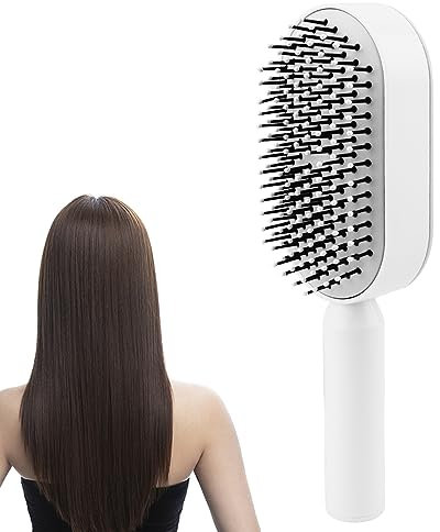 Self Cleaning Hair Brush for Women, Detangling Hair Brush Soft Hairbrush Anti Static Air Cushion Massage Hair Comb for Women Long Short Wavy Straight Hair(White)